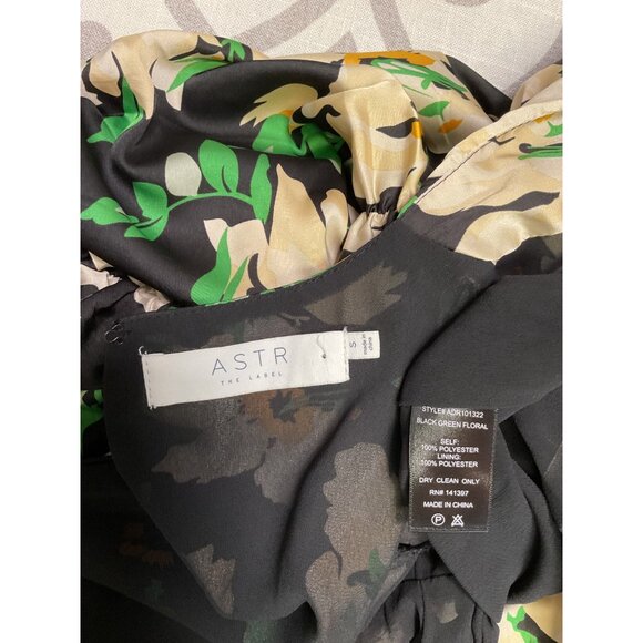 ASTR Black Floral Long Sleeve Ruched Mini Dress Size S - Picture 7 of 7